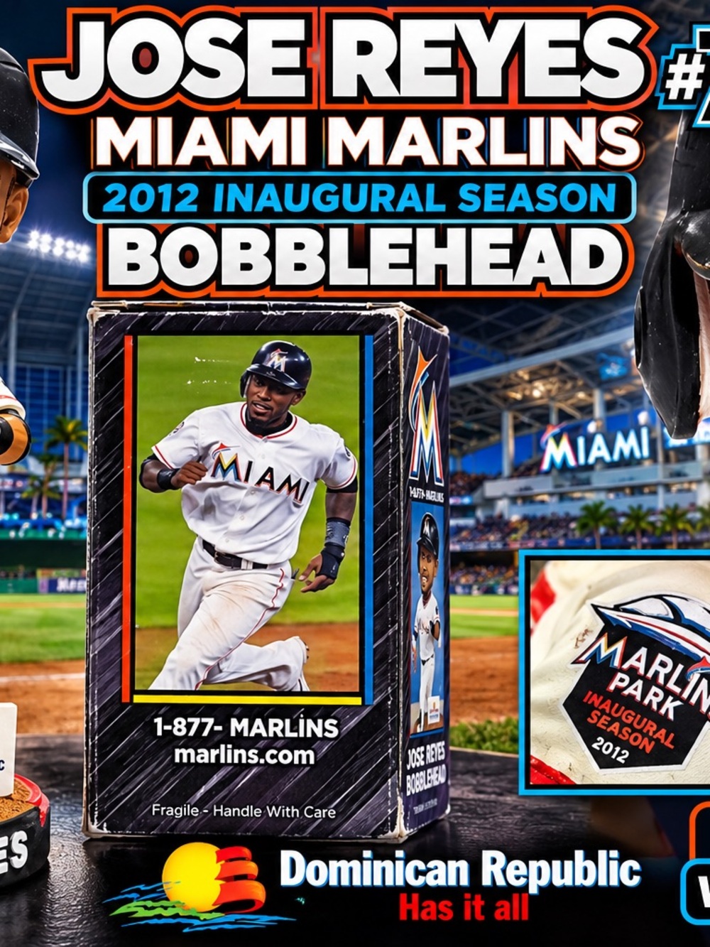 Jose Reyes Miami Marlins 2012 Inaugural Season Bobblehead 7” w/ Original Box